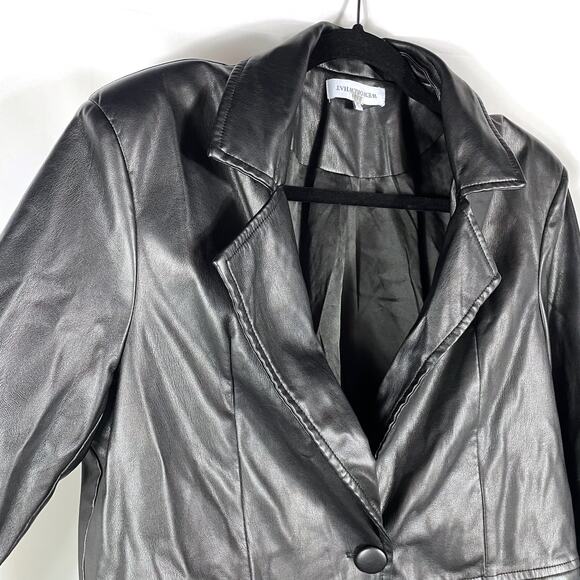 WeWoreWhat‎ Faux Leather Blazer Black Button Front Jacket Vegan Collared Sz M - Picture 4 of 10